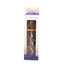 Load image into Gallery viewer, A ritual smudging wand in it's box with Aventurine stone, rosemary and Palo Santo.
Decorated with dried orange slices and purple flowers, hand tied with an orange thread.