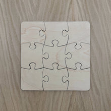 Load image into Gallery viewer, A blank laser cut puzzle. Three by Three pieces. A total of nine pieces.
