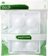 Load image into Gallery viewer, A packaged set of three varying sized paint palettes in a clear plastic bag with green and white branding. The palettes are white with six paint wells, eight paint wells, and ten paint wells. The packaging reads 'VALUE palette value pack' and 'VARIETY PACK'.

