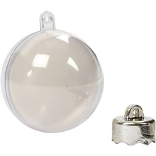 Load image into Gallery viewer, Clear plastic bauble with a metal clip on a white background.
