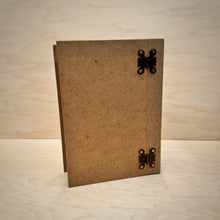 Load image into Gallery viewer, A closed blank book shaped MDF box with working metal hinges.
