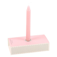 Load image into Gallery viewer, The bottom of the spell kit with a candle resting inside the metal candle holder on the base.
