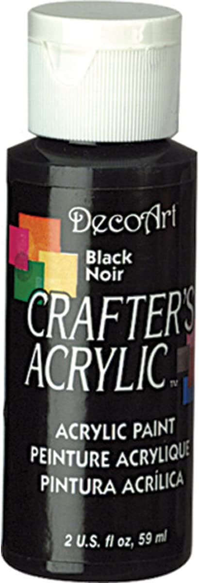 A 2oz paint pot. Deco Art Crafters Acrylic Paint in Black on a white background.